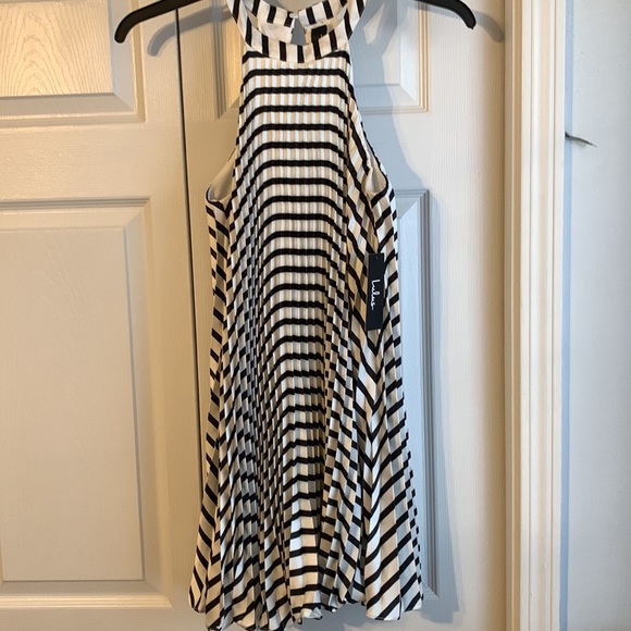 LuLu’s “Dance It Out” White Striped Pleated Halter Mini Shift Dress - Picture 6 of 12